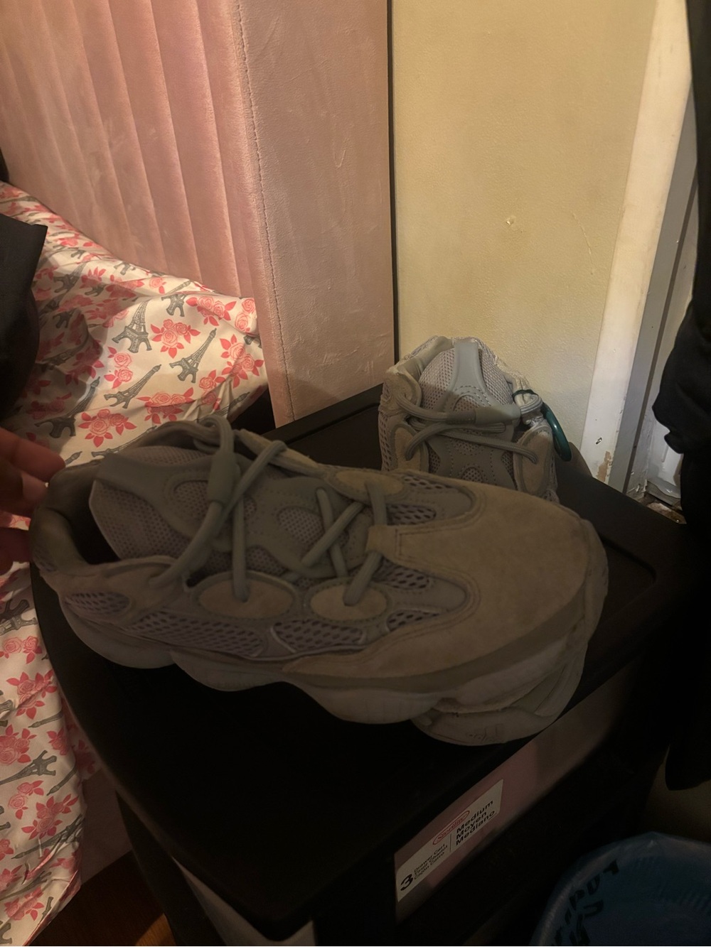 Yeezy Kids Gray/Taupe Suede & Mesh Sneakers